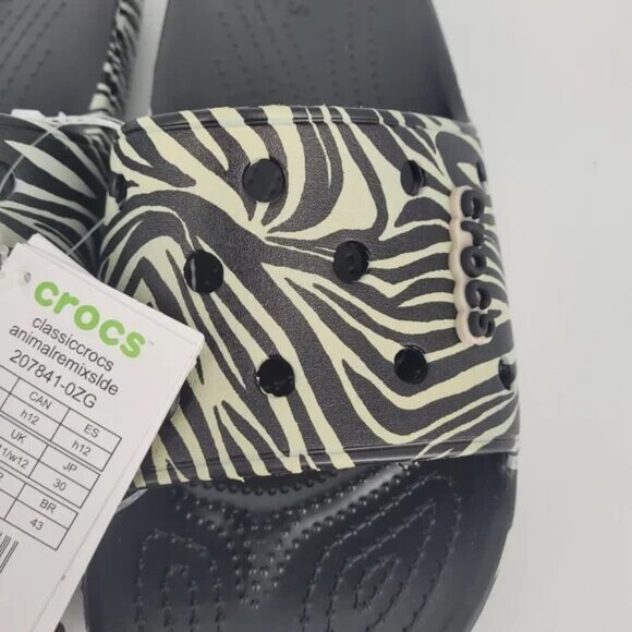 Crocs Sandals Slides Slip on Animal Print Zebra Black Men\'s Size 12 NWT main image 8